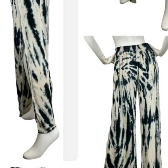 COPY - Young Fabulous & Broke fauna tie dye wide split leg wrap pants  blue cre… - Picture 1 of 9